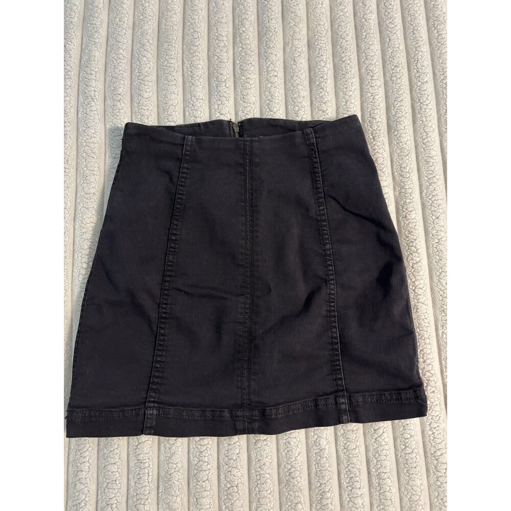 Free People Denim A-Line Mini Skirt Zip Back Solid Women’s 2 black grunge school